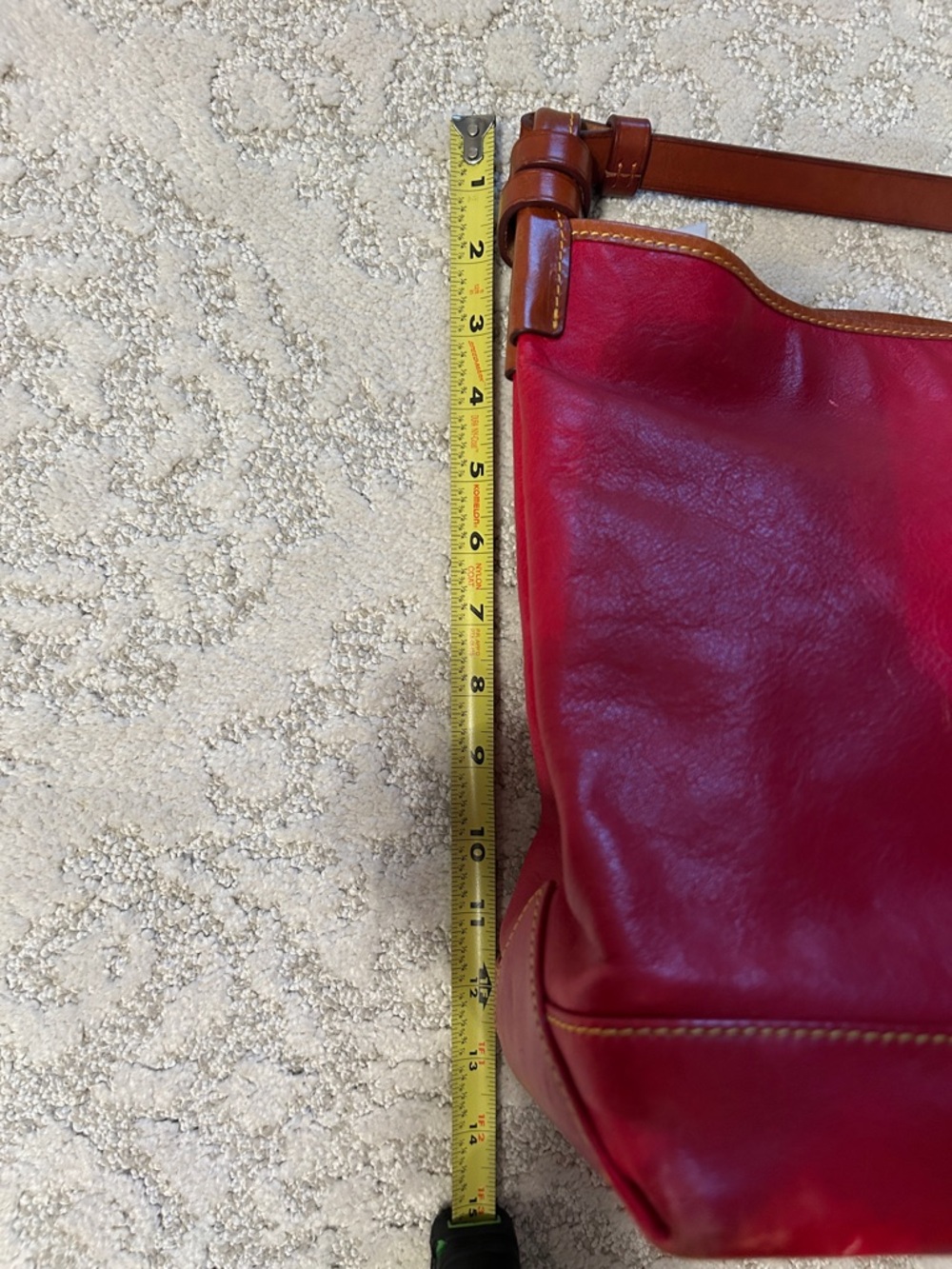 Dooney & Bourke Red Leather Shoulder Bag with Brown Trim - Picture 8 of 8